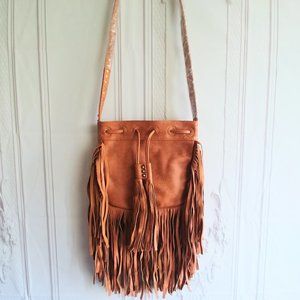 Faux Leather Fringe Purse - Brown Hippie Bag - Vegan Leather Purse - Boho New